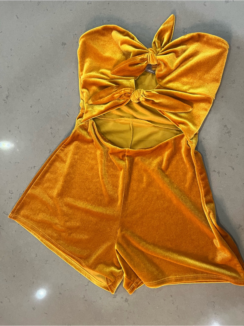 Urban Outfitters Velvet Tie-Front Romper in Mustard